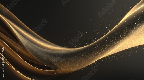Elegant flowing golden fabric with sparkling particles on a dark background creating a sense of luxury and sophistication in a modern design aesthetic