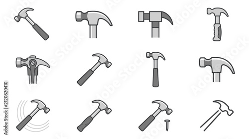 Foto Variety of hammers on display.