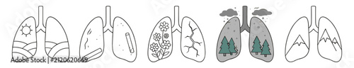 фотографія Set of lungs illustrations representing healthy and unhealthy conditions with sy