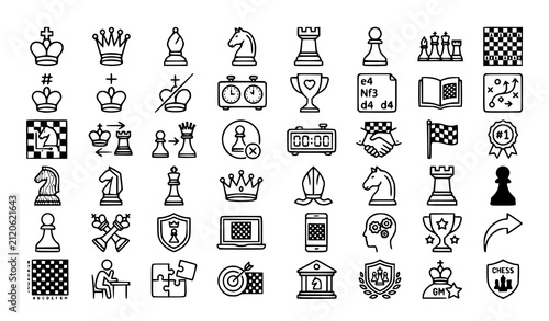 Fotografie Chess Pieces Outline Icon Set Editable EPS10 Vector Collection