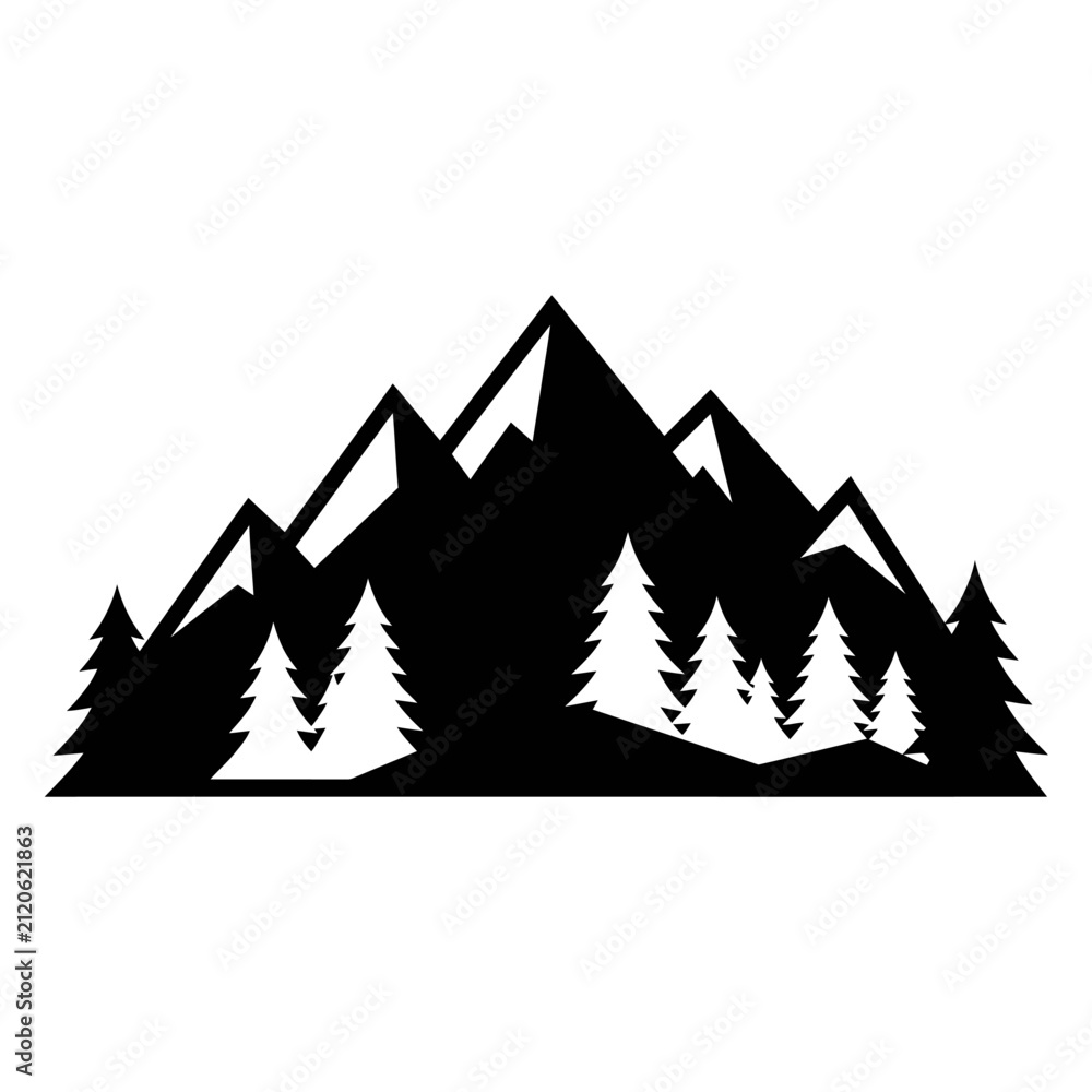 Obraz premium Abstract Mountain Range with Pine Trees Silhouette Design