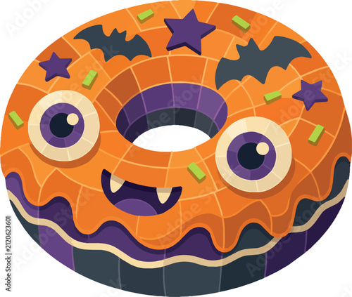 Glazed donut with candy eye decorations, sweet treat, decorative vector illustration