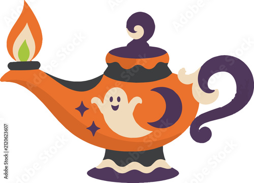 ceramic oil lamp, decorative vintage motif, vector illustration