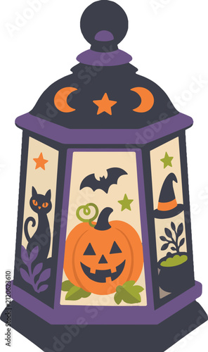glass lantern, decorative motif, vector illustration