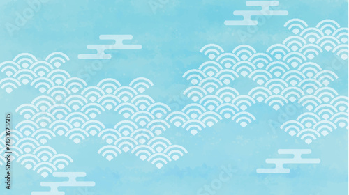 Light Blue Traditional Japanese Patterned Background Illustration