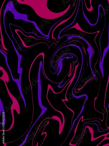 Abstract dark liquid marble pattern with purple and pink swirls on black background