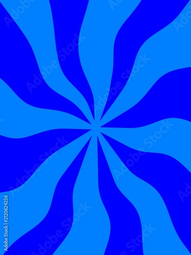 Retro blue wavy sunburst background with radial spiral swirl rays