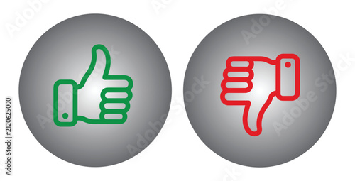 Canvastavla Thumbs Up and Thumbs Down Icons: A graphic representation of two circular icons, one displaying a green thumbs-up gesture and the other a red thumbs-down gesture