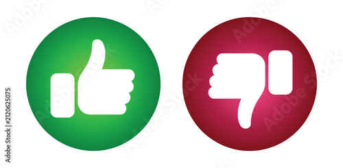 фотографія Thumbs Up, Thumbs Down: A graphic representation of choices, showing a green circle with a thumbs-up symbol for approval and a red circle with a thumbs-down symbol for disapproval