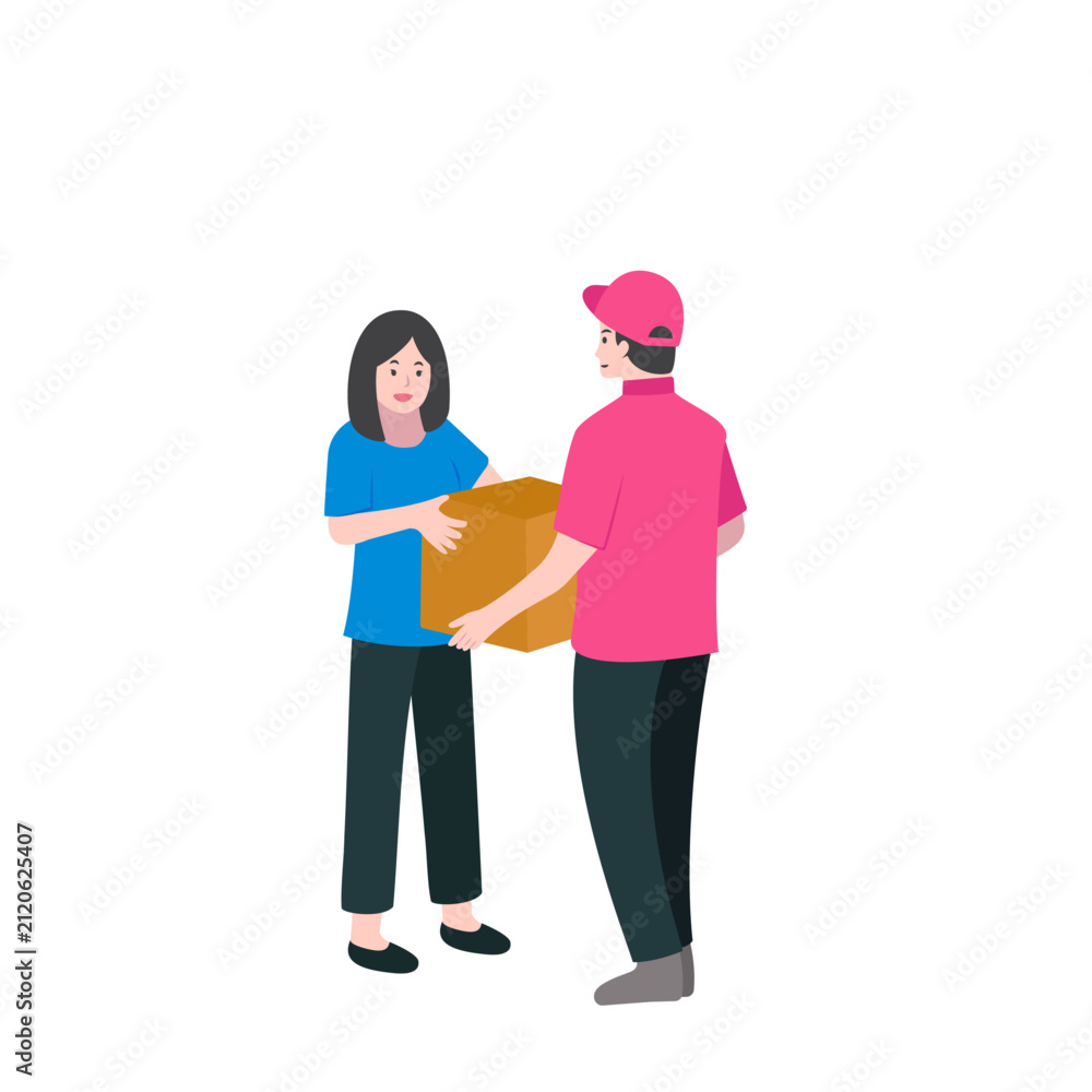 Fototapeta premium Courier Handing Delivery Package To Customer