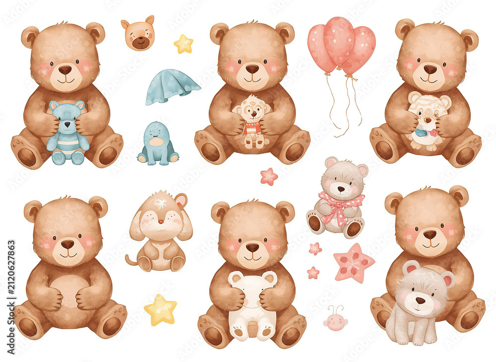 Fototapeta premium Balloons and cute animals Flying 
