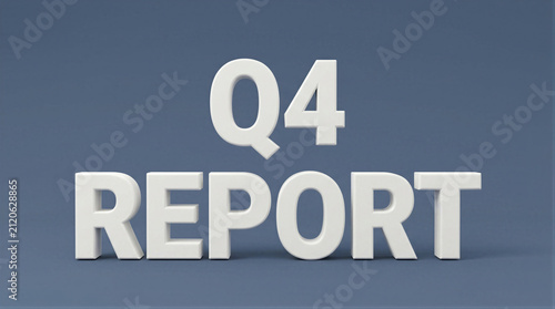 Q4 report text in 3D letters on a dark background. Fourth quarter business review, corporate performance analysis, accounting period documentation, annual summary and finance concept