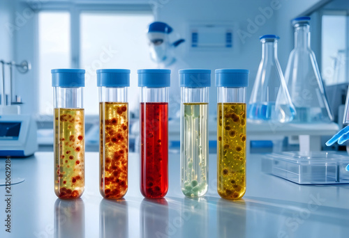 Five test tubes with variou...