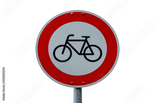 Round traffic No bicycles road sign isolated on white background