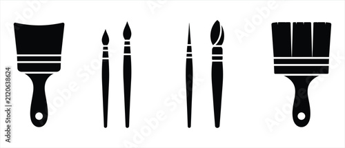 Set of assorted professional paint brushes for art and home renovation projects