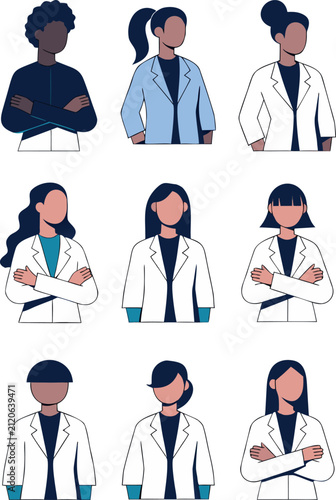 Faceless Doctor and Scientist Avatar Set, Professional Lab Coat Vector Illustration Collection