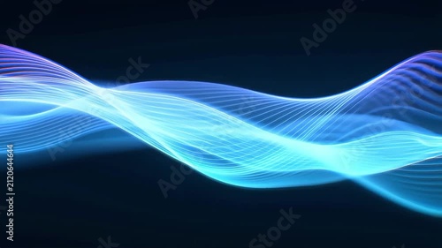 Abstract glowing blue digital wave flowing across a dark background for technology and sound design concepts.