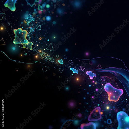 Abstract colorful particles flowing in a dark background  