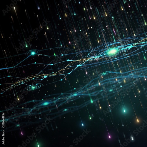 Abstract digital data visualization with colorful lines and dots  