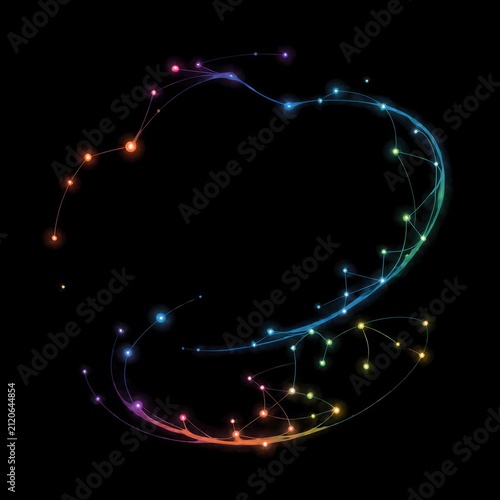 Colorful glowing network lines on black background in abstract style  