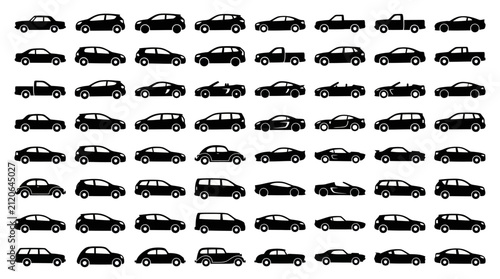 Extensive array of car silhouettes featuring various vehicle body styles, including sedans, SUVs, and trucks, perfect for design projects and transportation concepts