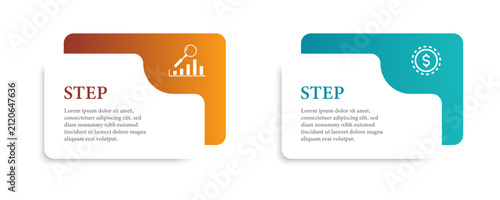 Two-step infographic template with modern colorful business cards