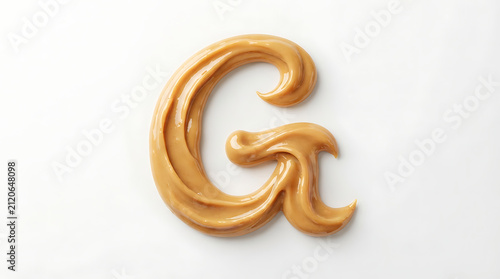 Letter G shaped from smooth peanut butter presents a textured and appetizing font for branding.