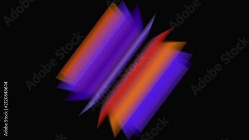 Abstract glowing colorful geometric lines and translucent shapes overlapping on black background