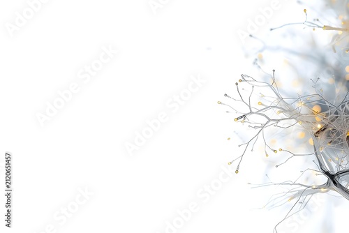 Abstract Glowing Fiber Optic Neural Network Branches with Warm Lights on Isolated White Background