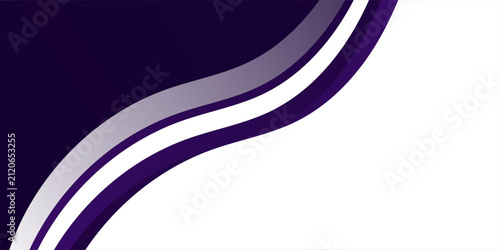 Abstract White Background with Layered Dark Purple and Violet Curved Waves and Elegant White Stripe Accent Design