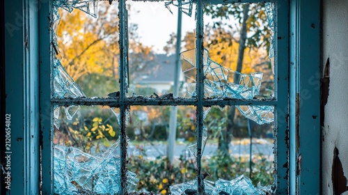 Broken Window Pane in Abandoned House View