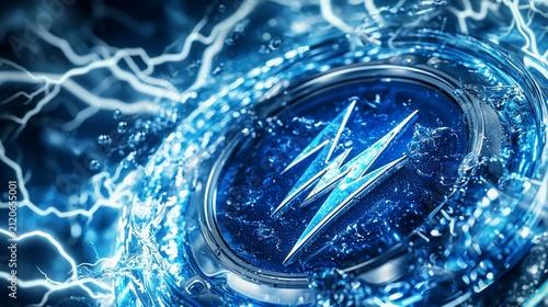 Abstract Energy Symbol with Lightning Bolts and Water Splash Effect