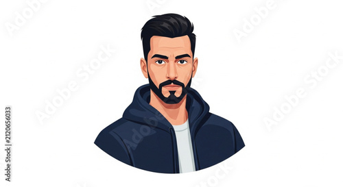 Flat cartoon illustration of a young man wearing a dark hoodie, isolated on a white background