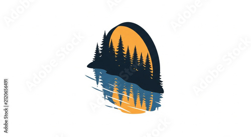 Minimalist Silhouette of Pine Trees Reflecting in Water