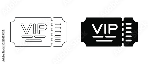 Bild auf Leinwand VIP Ticket Icon: A simple and bold graphic representation of a VIP ticket, showcasing both an outline and a solid silhouette