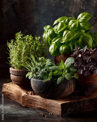 Fresh Herbs Hero Shot - Dark & Moody Restaurant Style