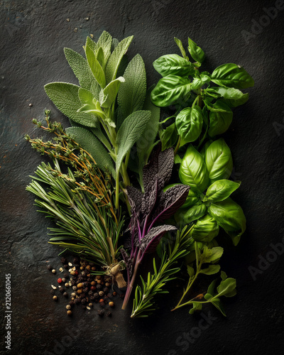 Fresh Herbs Flat Lay - Dark & Moody Restaurant Style