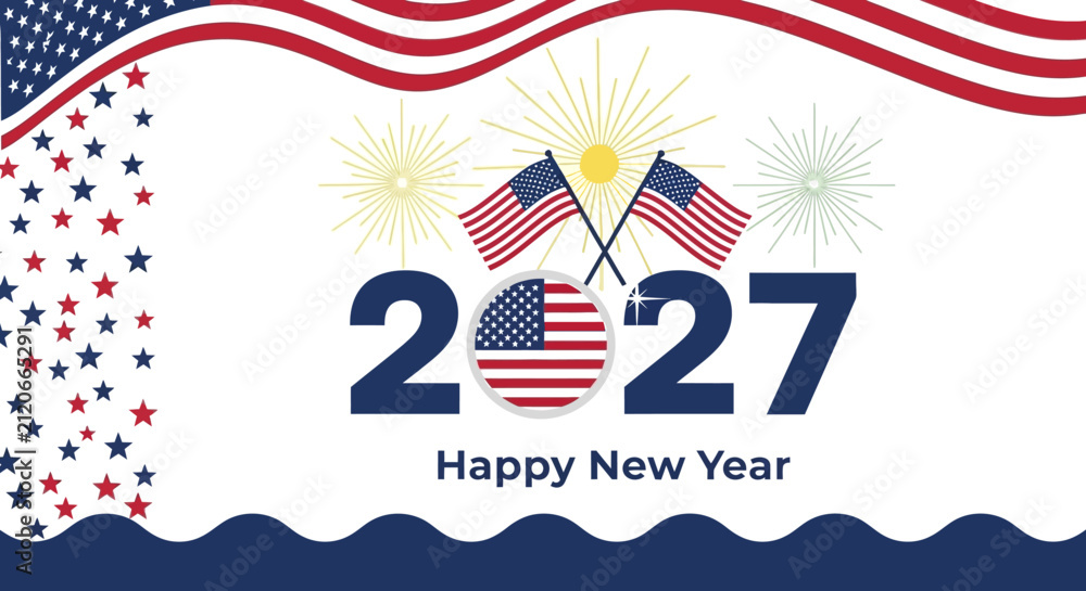 Obraz premium American flag motifs integrated into the year 2027 celebrate a patriotic happy new year in the United States.