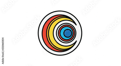 Abstract Swirl Rainbow Arc with Simple Flat Design and Bold Black Outline
