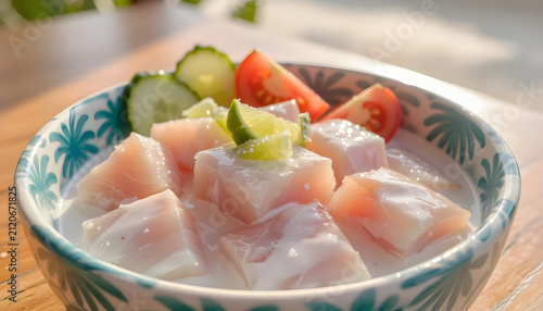 Samoan Oka Coconut Fish Salad Close Up Shot