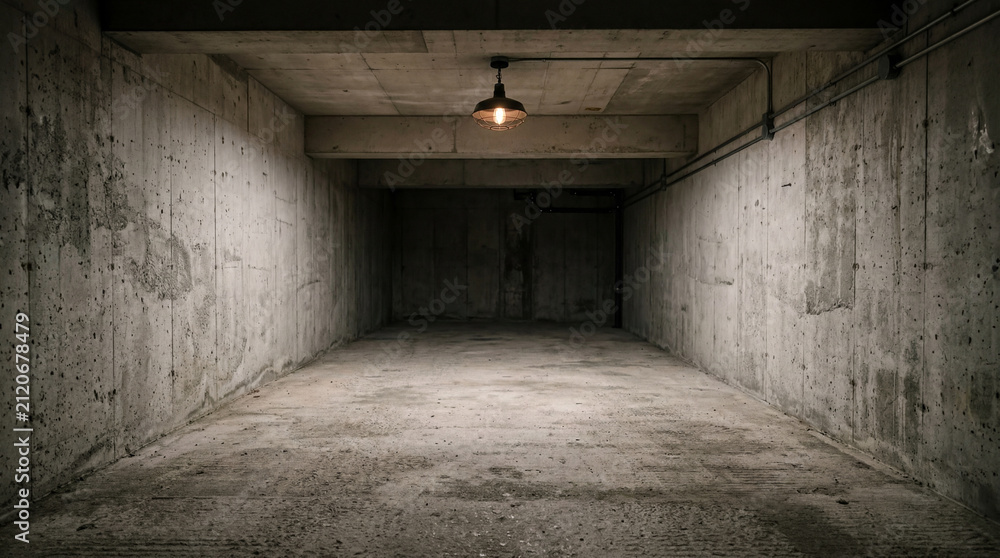 Fototapeta premium Empty Concrete Basement Room with Industrial Interior