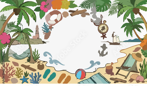 Tropical Beach Graphic Background Hand Drawn Vector EPS10