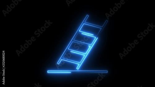 Neon ladder symbol isolated on black background motion graphic animation for tech design.