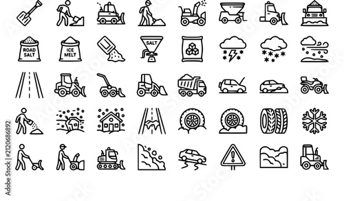 Snow Removal Line Icons Editable Stroke Vector EPS10 Set