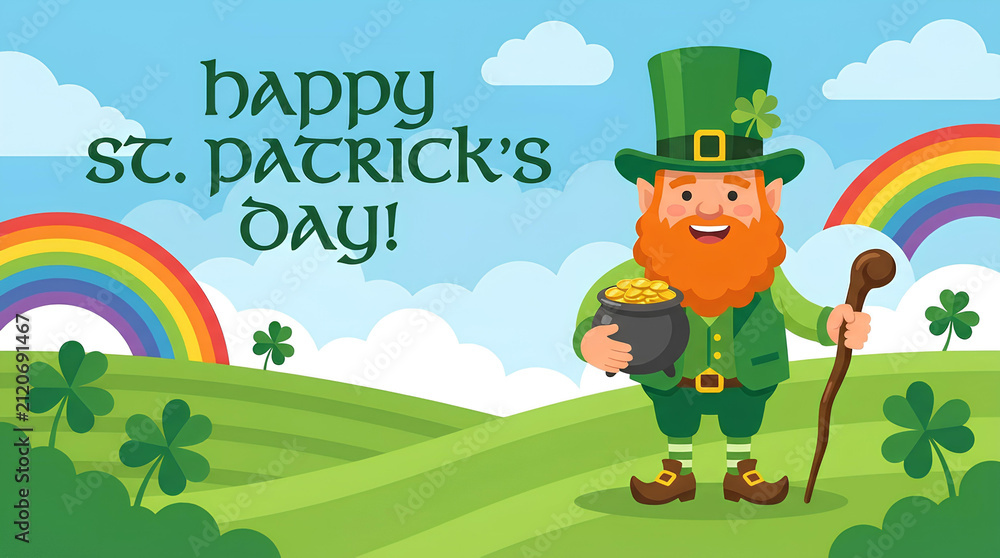 Fototapeta premium Leprechaun with pot of gold for St. Patrick's Day.