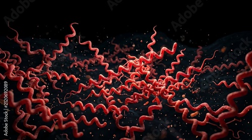 Microscopic 3D Illustration of Spiral Shaped Spirochete Bacteria Pathogens Like Treponema Pallidum