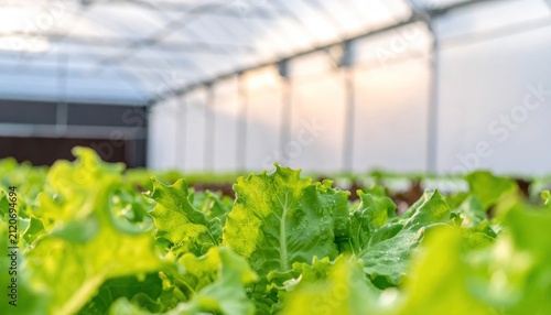Fresh Green Lettuce Growing in Modern Greenhouse Hydroponics.