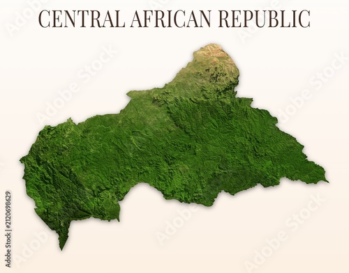 Central African Republic Shaded Relief Map. Hillshaded physical terrain map illustration. Light background with title.