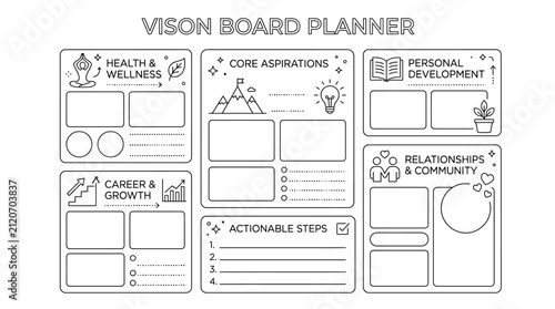 Creative vision board planner layout for goal setting and personal organization