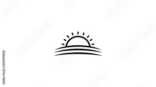 Minimalist sunrise icon. Simple sunset line art graphic for web design.